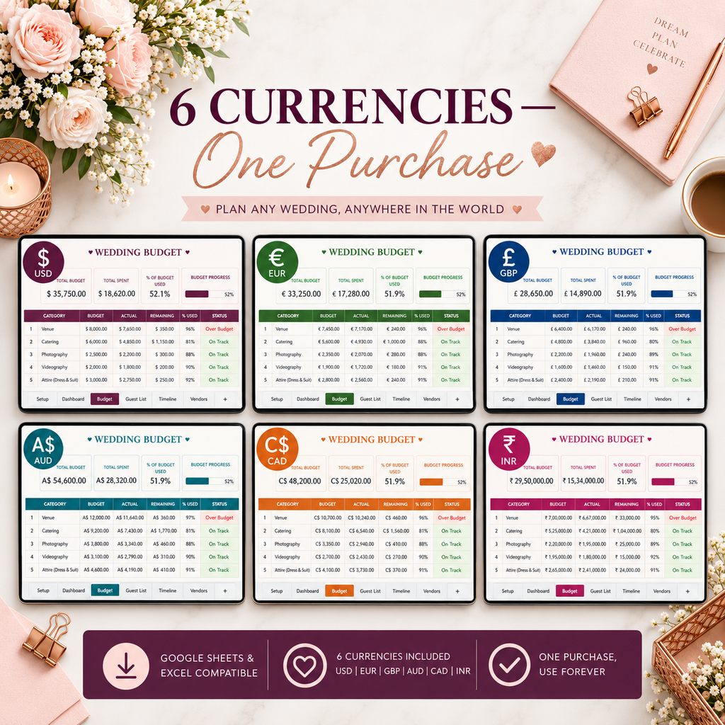 Wedding Planner Spreadsheet Excel Template 21 Tabs Digital Wedding Planning Budget Tracker