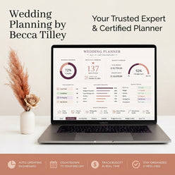 A professional circular portrait of Becca Tilley smiling, representing a satisfied bride using the wedding planner spreadshee