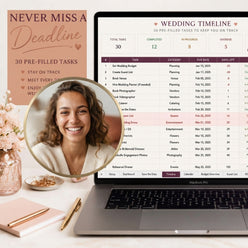A professional portrait of a smiling woman posing for an editorial-style wedding planning testimonial.